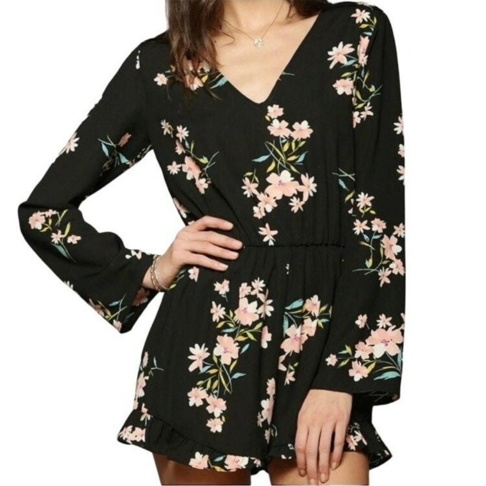 Pins & Needles Black Long Sleeve Floral Romper Small